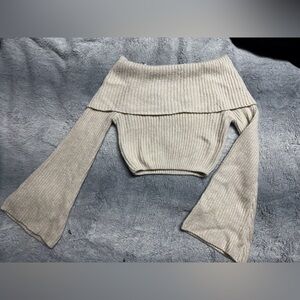 Fashion Nova Cream Knit Off Shoulder Crop Sweater